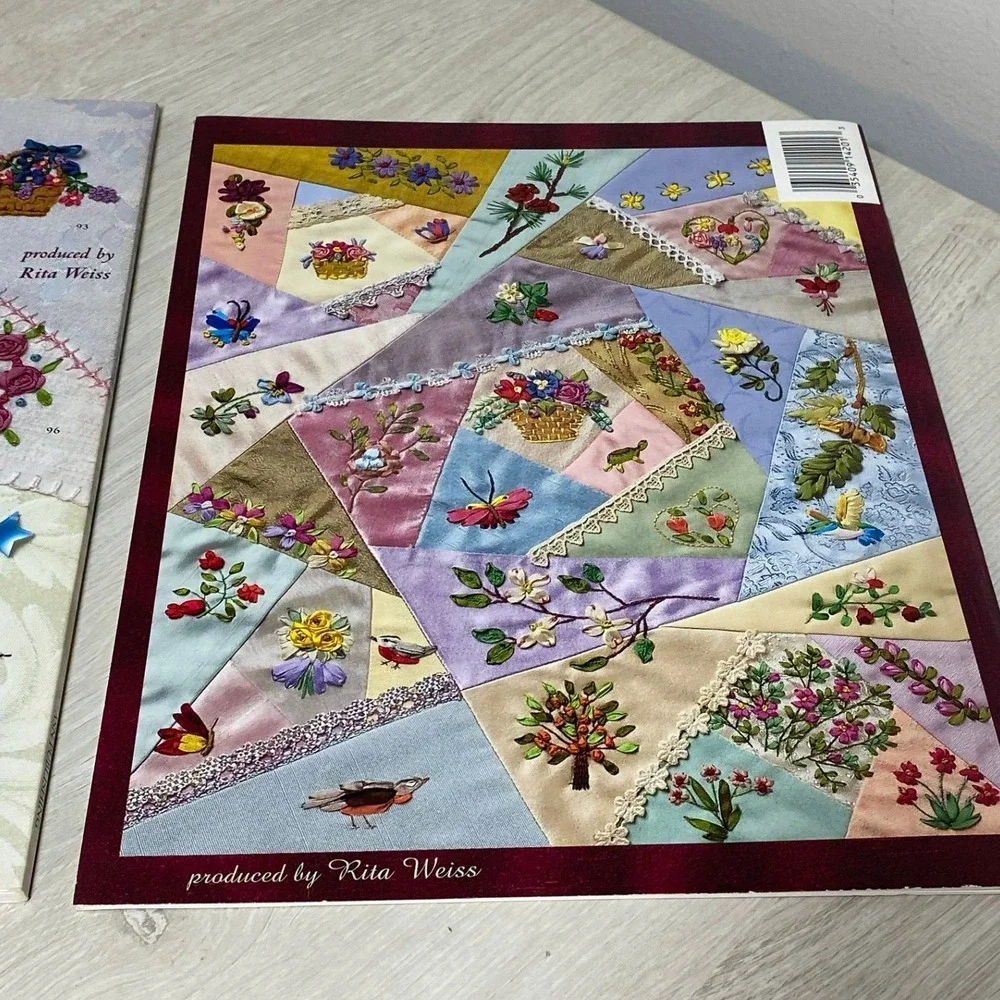 Lot of 2 Crazy Quilt Embroidery PB Books Linda Causee Rita Weiss Ribbon Stitches